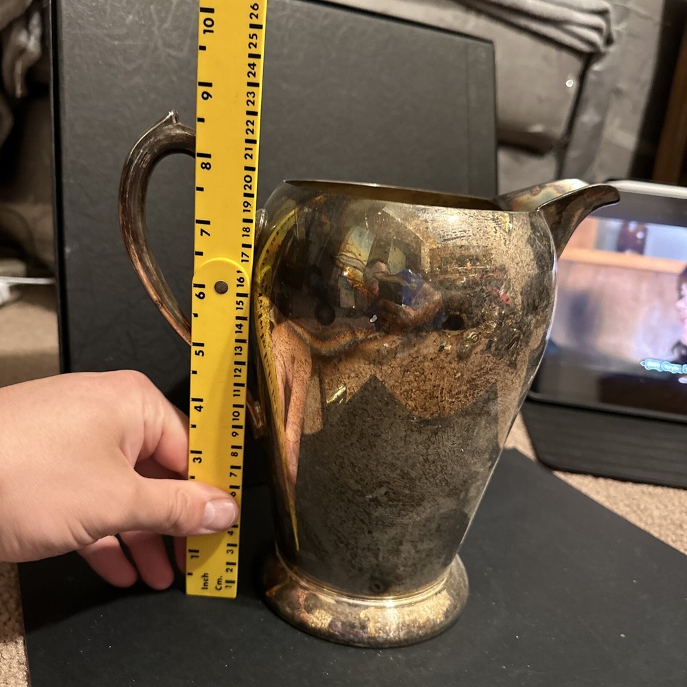 Pitcher by Academy Co. Vintage Silver on Copper #105 8" Tall Pitcher