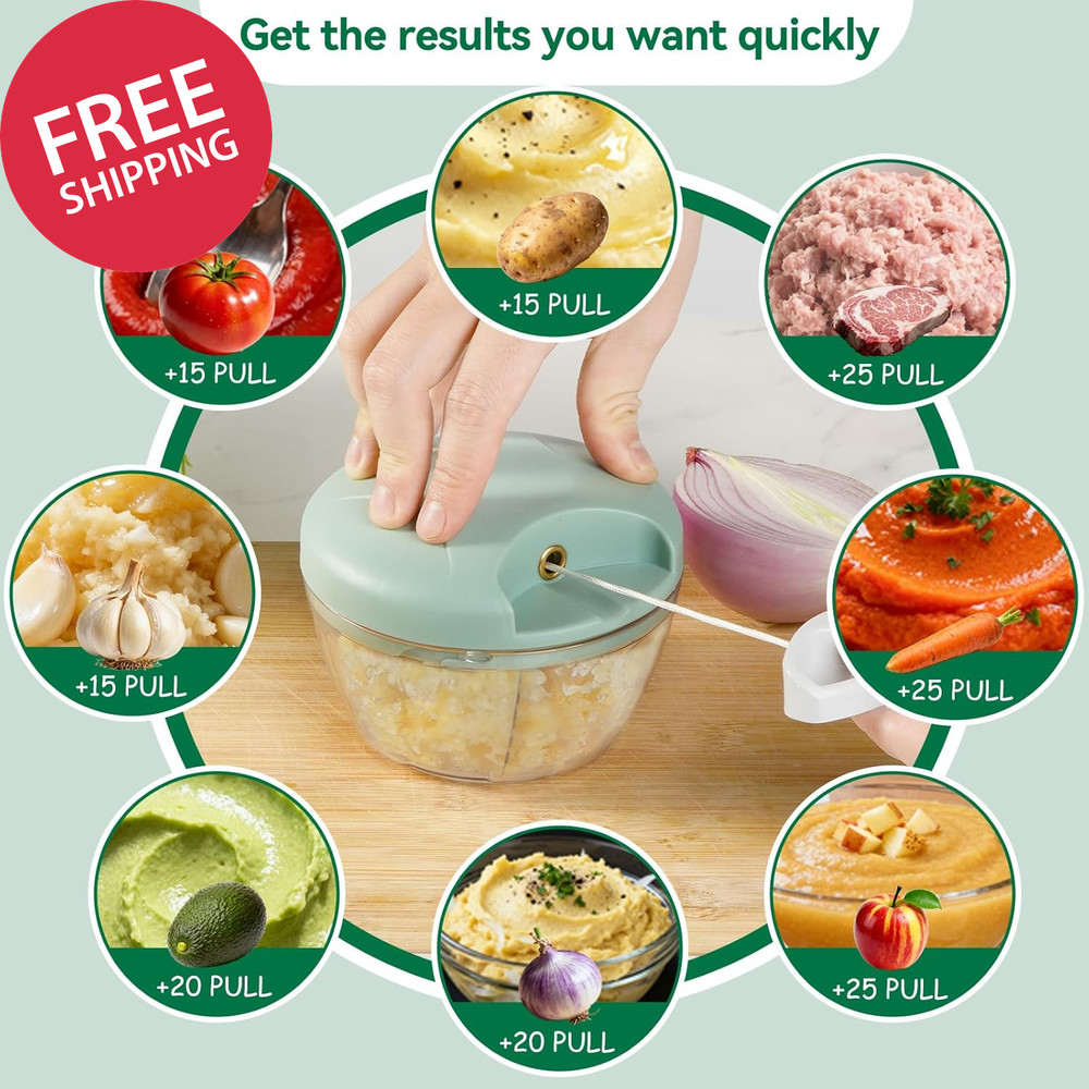 Manual Food Processor Vegetable Chopper,‌ Portable Hand Pull String Garlic Mince