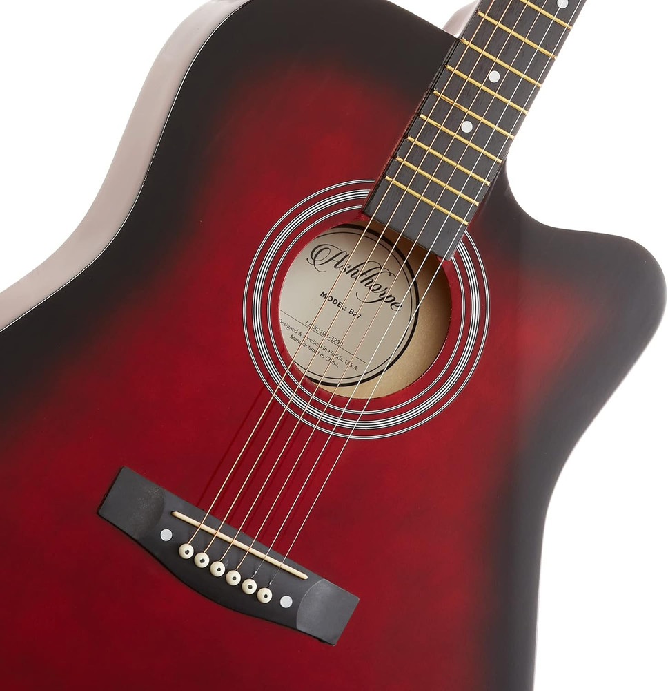 41-INCH BEGINNER CUTAWAY ACOUSTIC GUITAR PACKAGE (RED)-FULL SIZE BASIC STARTER