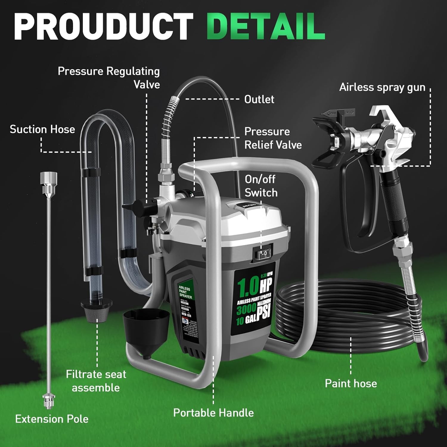 10 Gal High-Pressure Electric Airless Paint Sprayer Thinning-Free Painting Tool