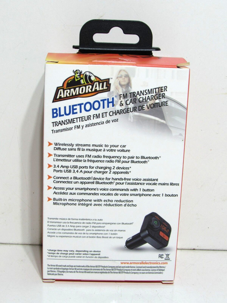 Armor All Wireless Bluetooth FM Transmitter Block Dual USB Charger Charging Plug