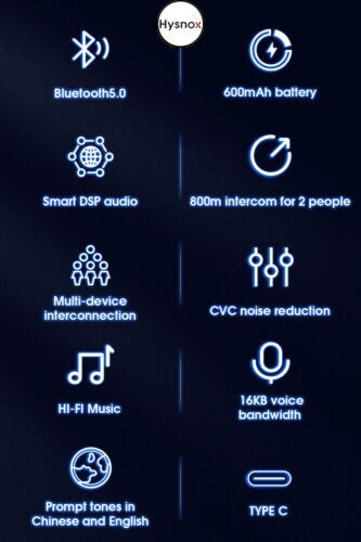 Hysnox HY-1001-05 Single-Pack Bluetooth Helmet Intercom (2-Riders)