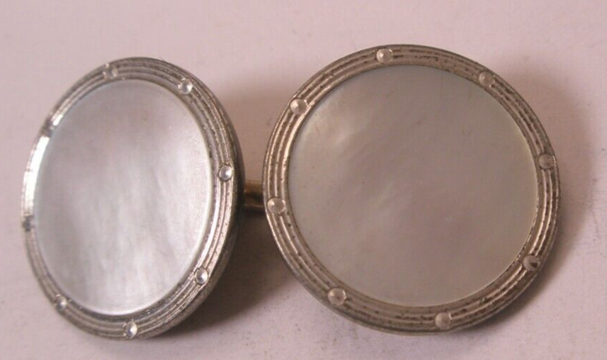 White MOP PLATED SINGLE Vintage DOUBLE SIDED Cuff Link replace lost/broken aa56