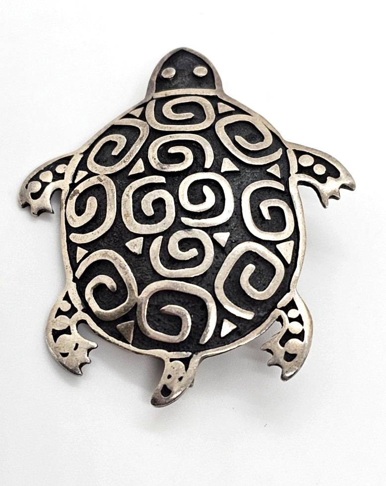 Anne Farella Vintage Sterling Silver Turtle Brooch VHTF Signed