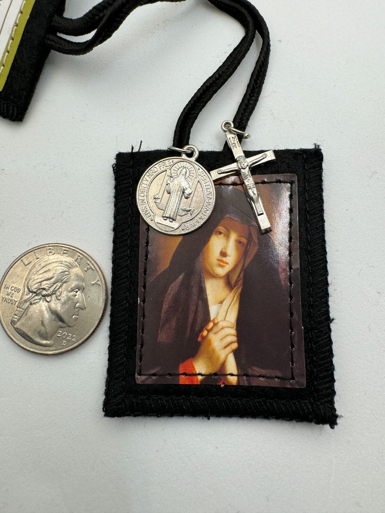 Seven Sorrows of Mary Scapular Black w/ St. Benedict and crucifix medals
