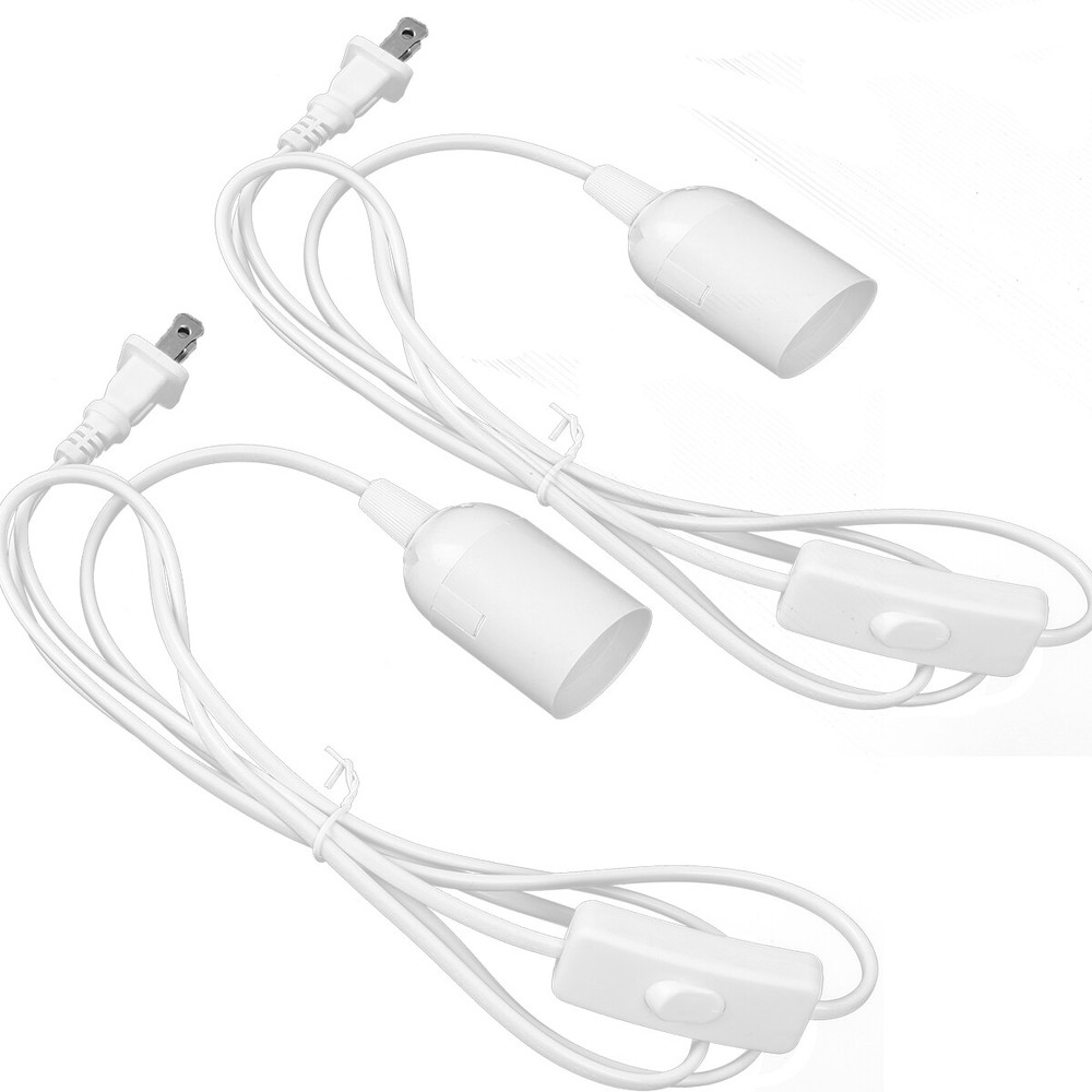 2Pcs Light Lamp Cable Switch E26/E27 Bulb Socket Extension Hanging Pendant 1.8M