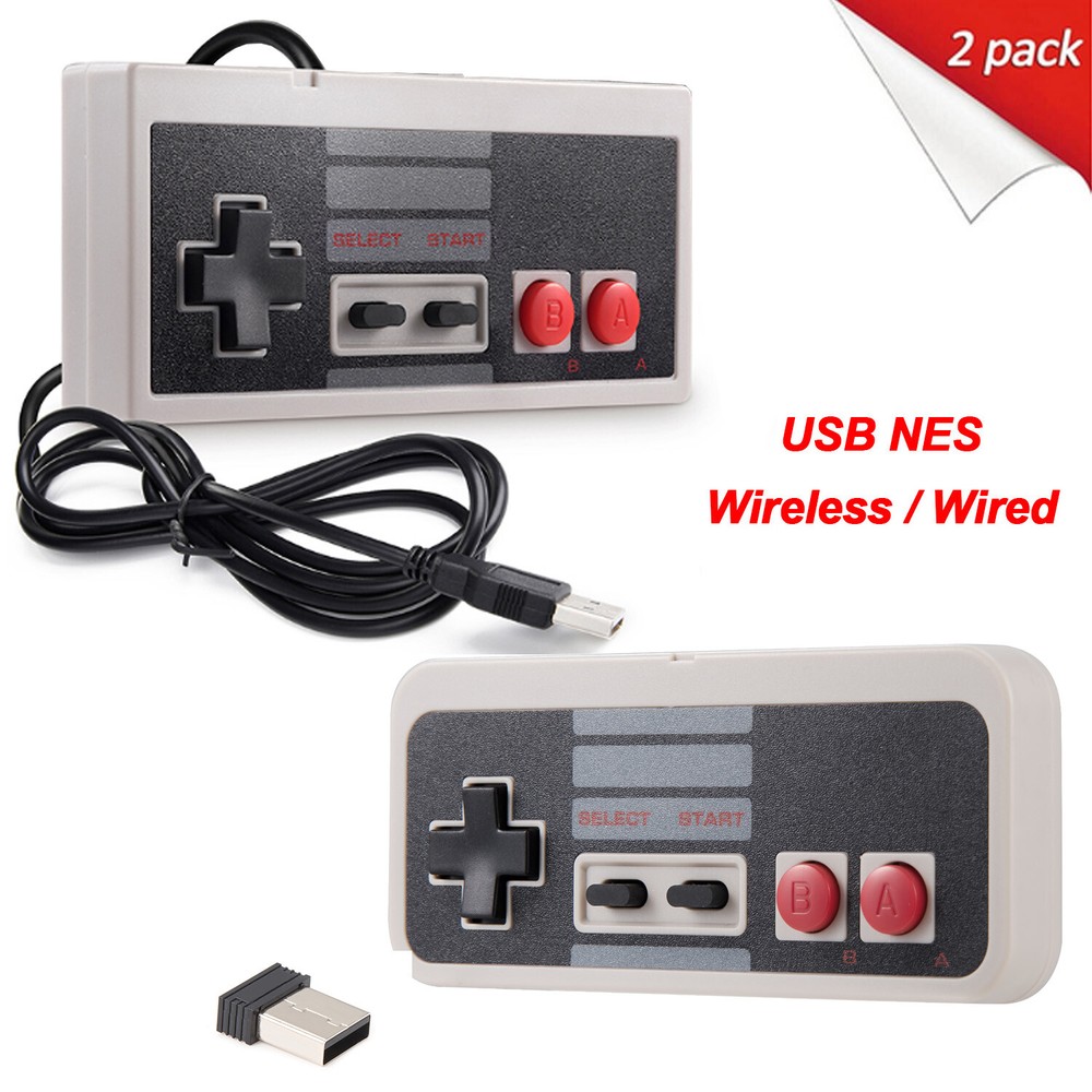 2Pack 2.4 GHz Wireless / Wired USB NES Controller Joystick for Windows PC Mac