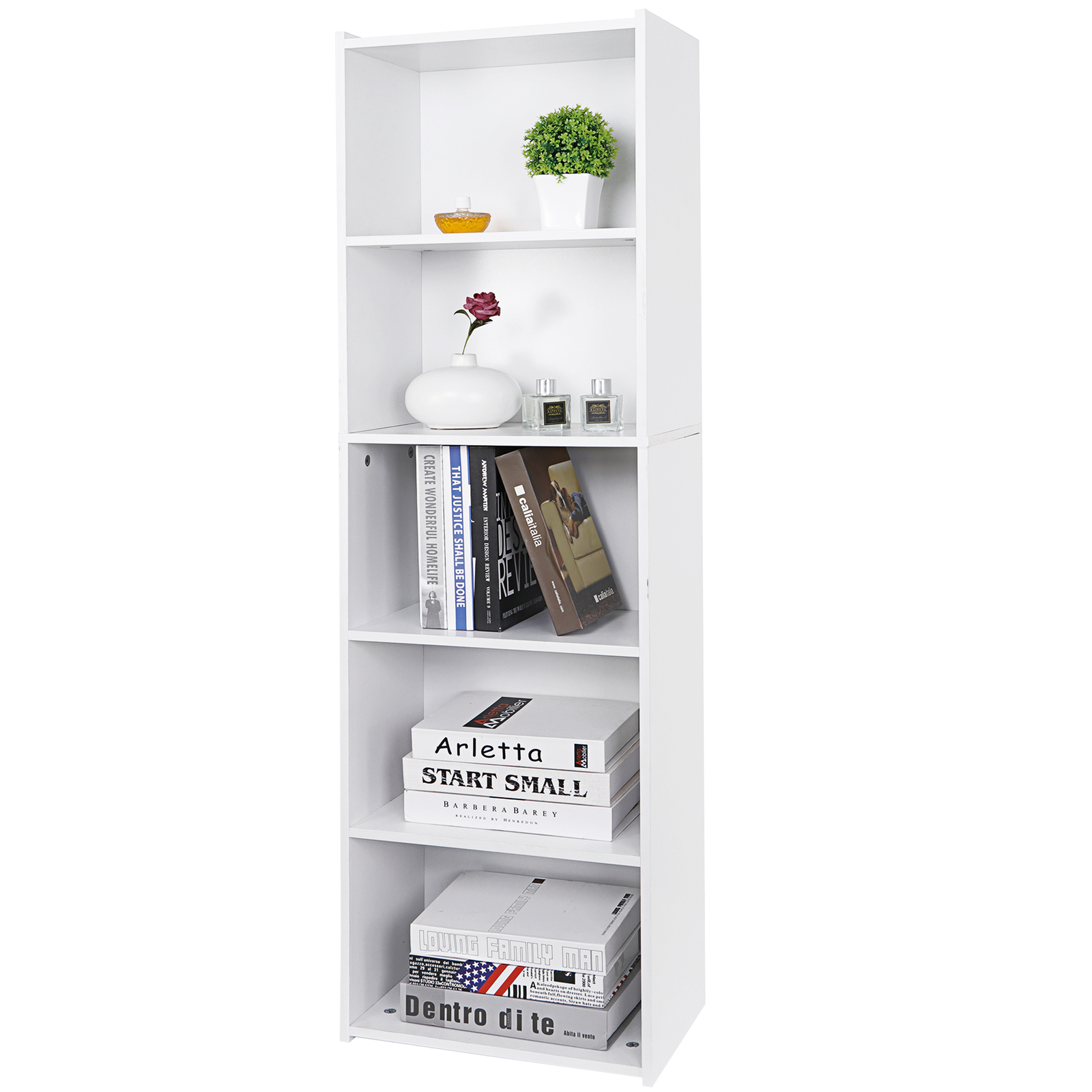 5 Shelves White Display Storage Cabinet Bookshelf for Home and Office