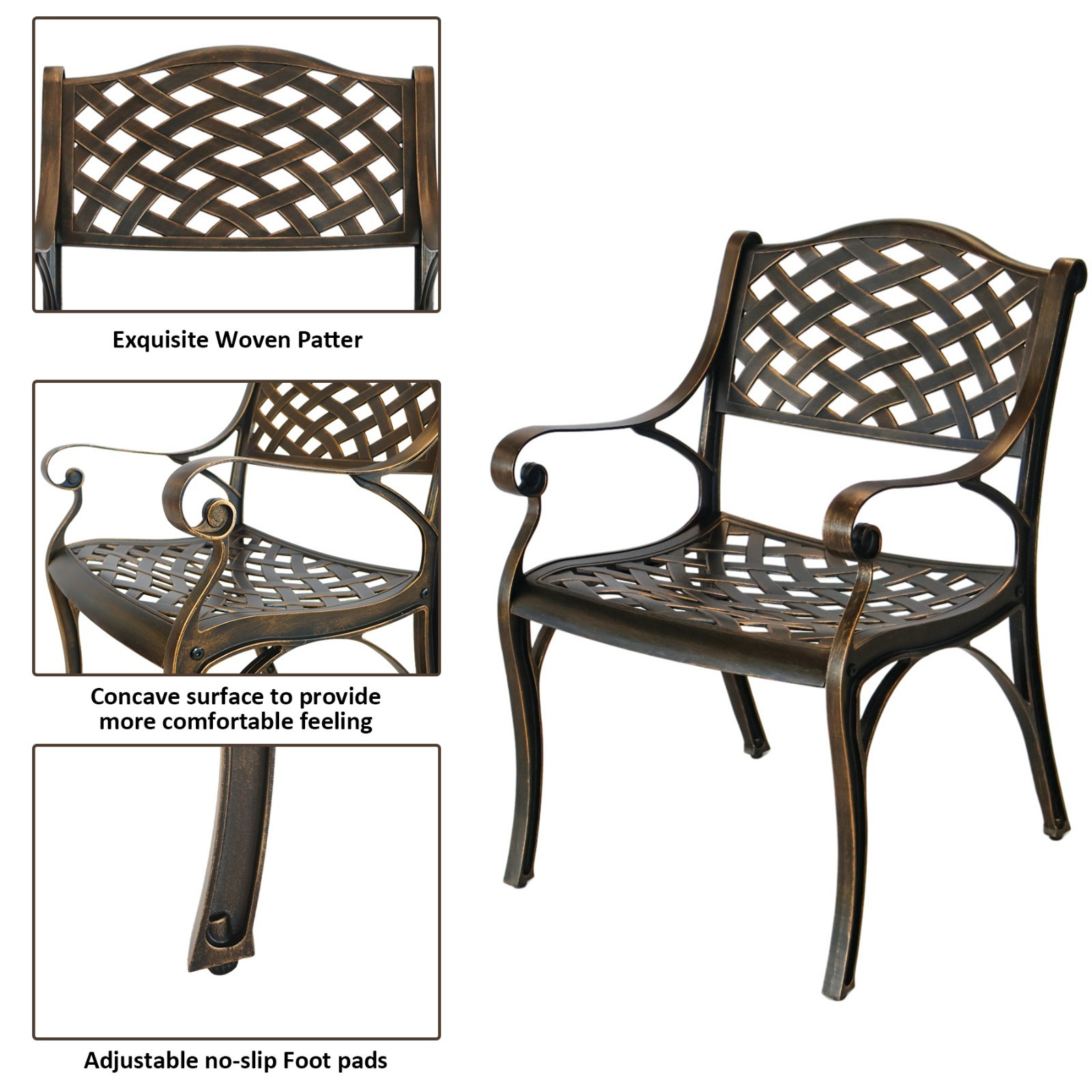 5 Pieces Patio Dining Set Cast Aluminum Patio Table and Chairs Set 4 ,Bronze