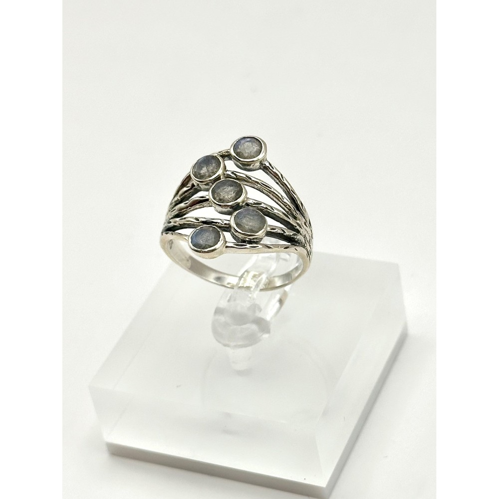 Faceted 5 Stone Labradorite Sterling Silver Handmade Ring Size 9