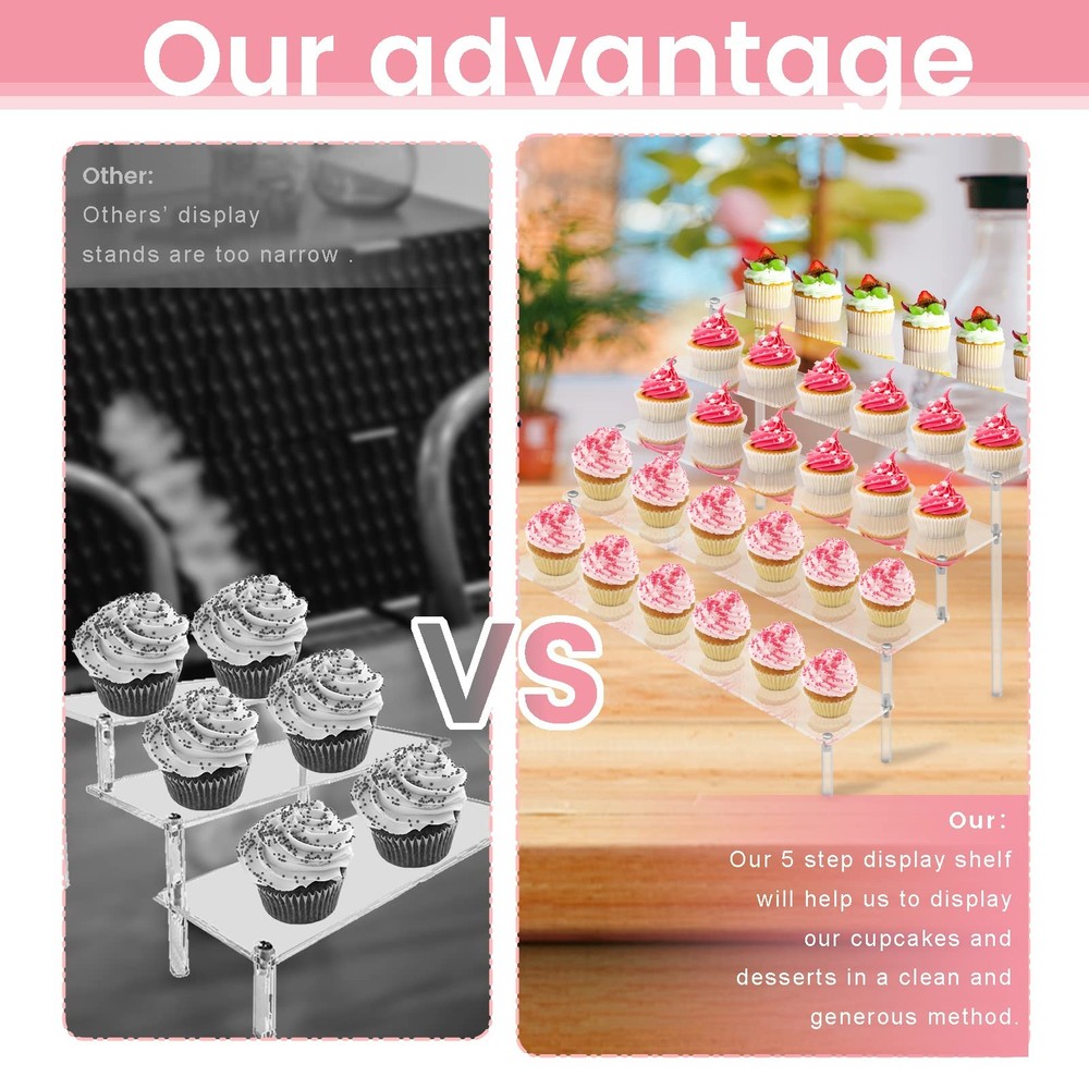 5 Tier Acrylic Stands for Display Clear Display Stand Risers Shelf for Cupcakes