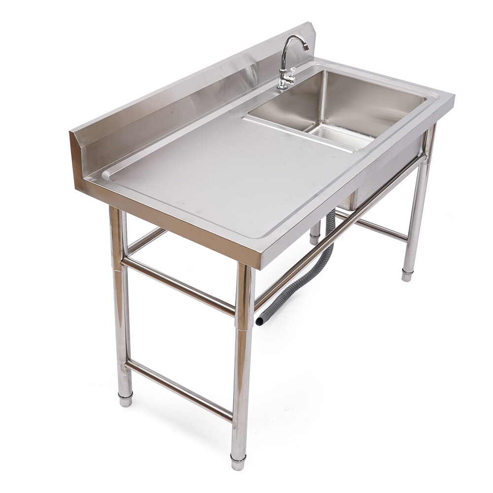 Commercial Kitchen Sink Prep Table w/ Faucet Stainless Steel Single Compartment