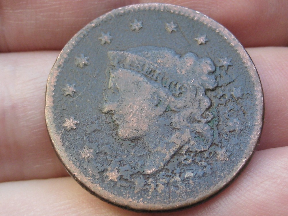 1837 Matron Head Large Cent- Medium Letters, Plain Cord, About Good Details