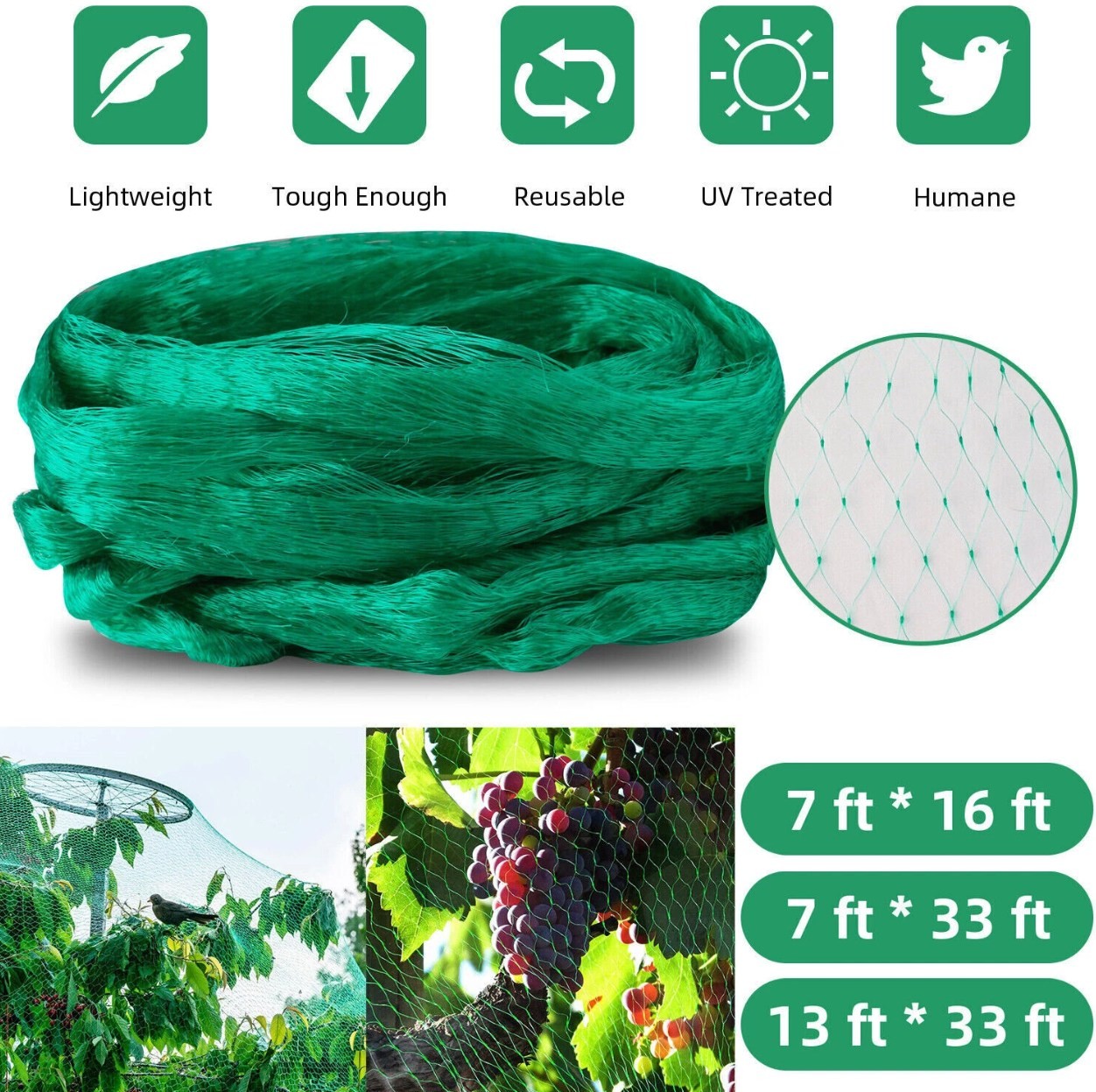 33FT Anti Bird Netting Pond Net Protection Tree Crops Plants Fruits Garden Mesh