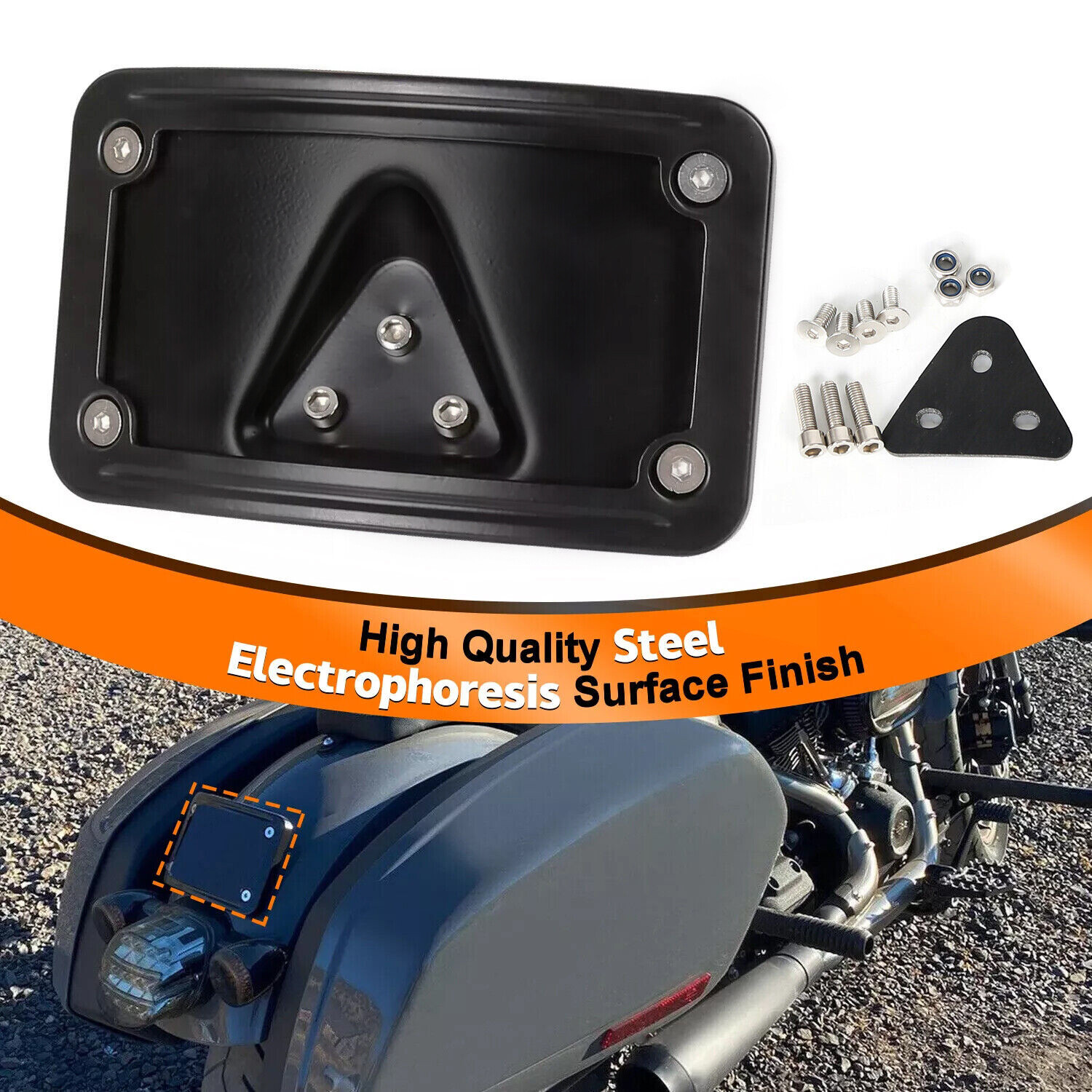 Black Curved Laydown License Plate Mount Bracket For Harley 3 Hole Mount