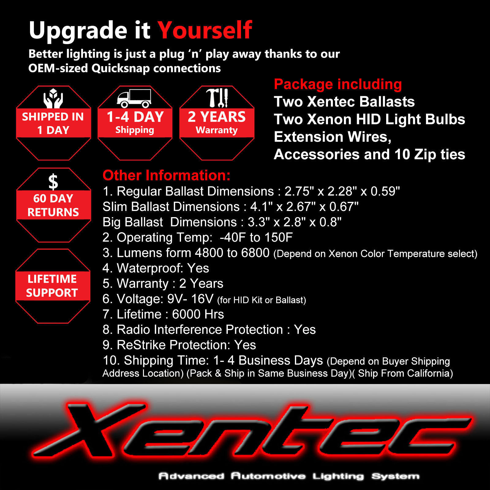 Xentec Slim Xenon Lights HID Kit H1 H3 H4 H7 H10 H11 H13 9004 9005 9006 9007