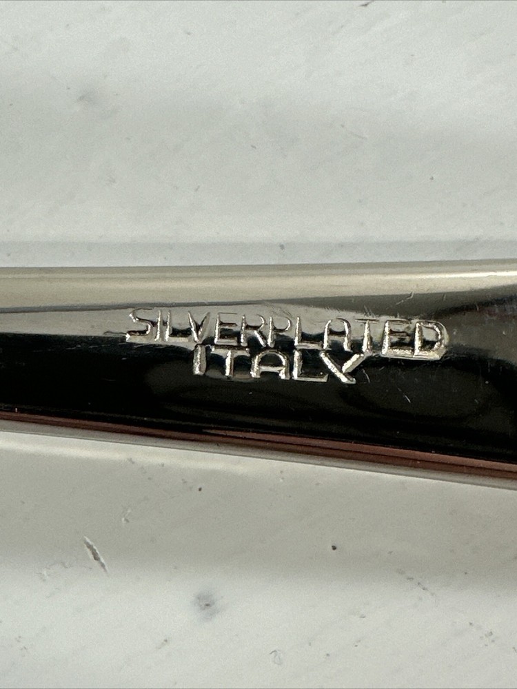 Italy Silver Plate Salad Server Spoon and Fork Utensils 9" Glossy Vintage