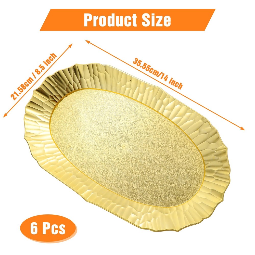 Afcabakila 6 Pack Plastic Serving Tray Set, Gold Rectangular Serving Platters...