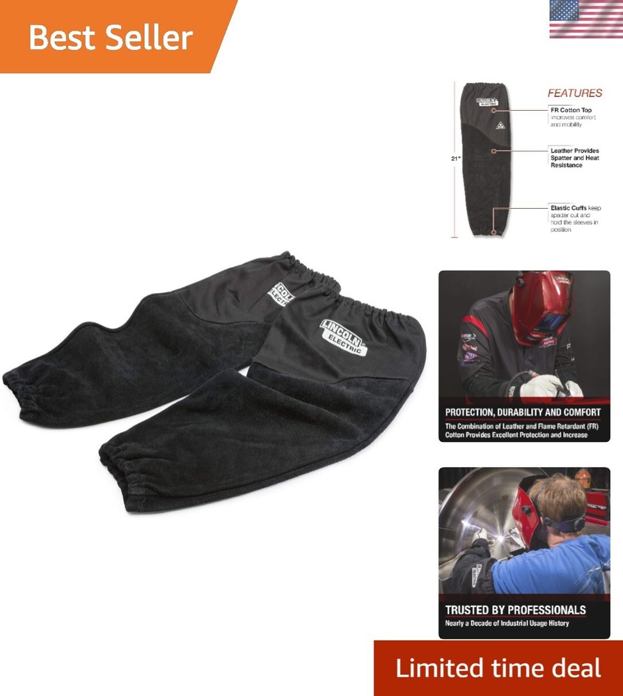 Premium Split Leather Welding Sleeves | Black Flame Resistant Cotton Design