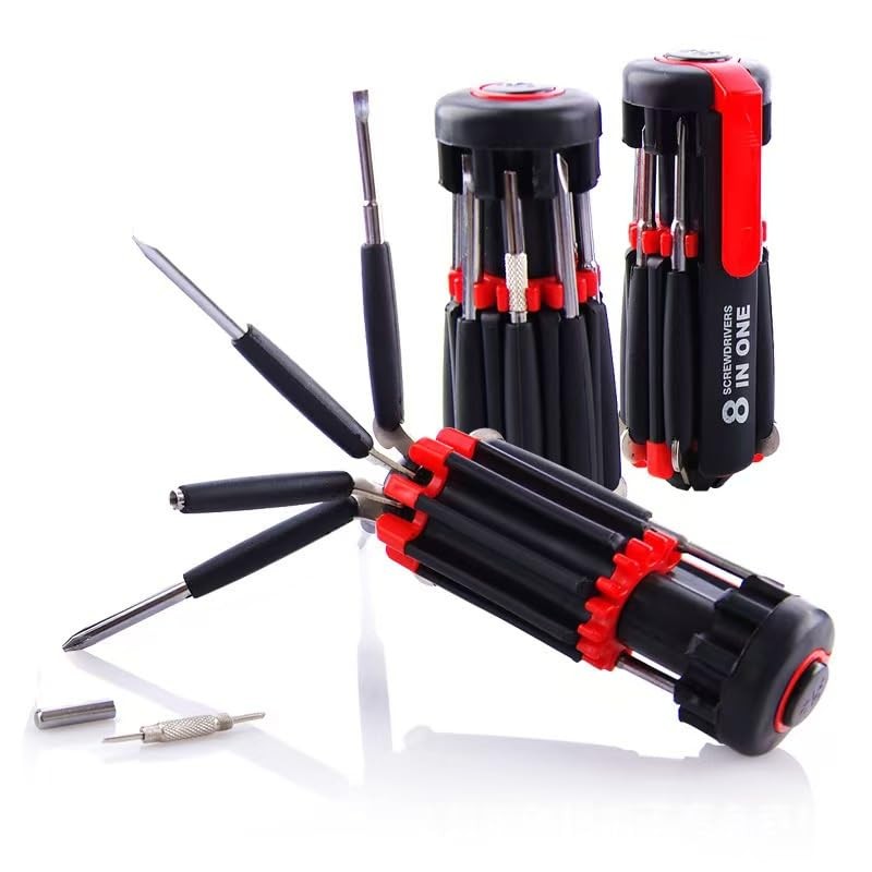 8-in-1 Multi-Function Screwdriver Set with 6 LED Flashlights, Assorted Bits