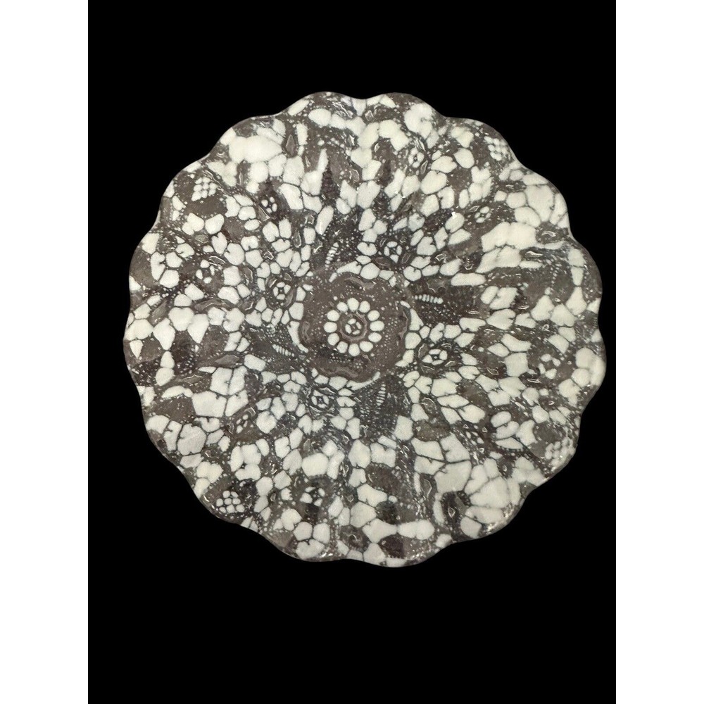 White Snowflake Design In Clear Glass Small Candy Dish Beautiful Pattern 7” EUC