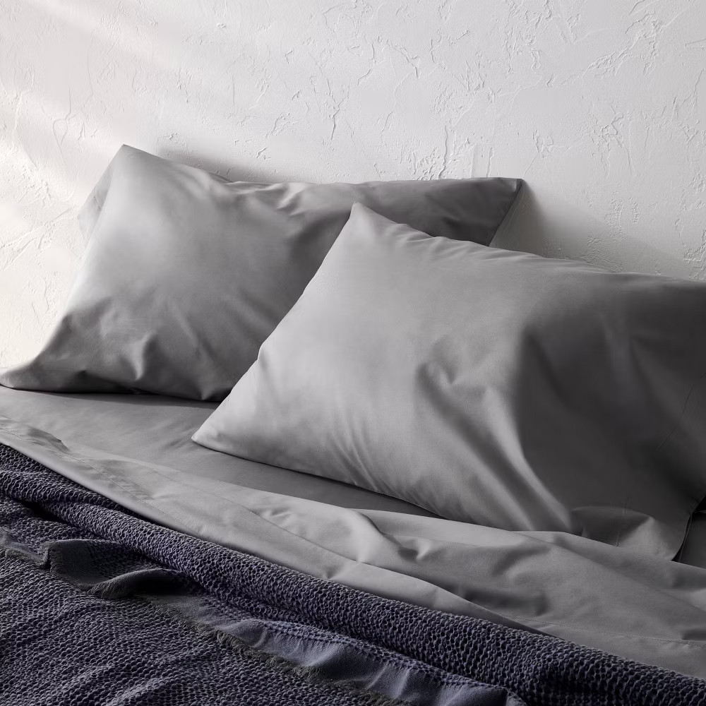Standard 400 Thread Count Percale Pillowcases Dark Gray - Casaluna