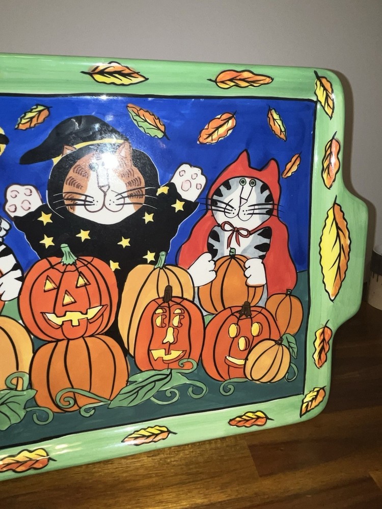 CATZILLA - CANDACE REITER DESIGNS - CERAMIC HALLOWEEN PLATTER - 2002