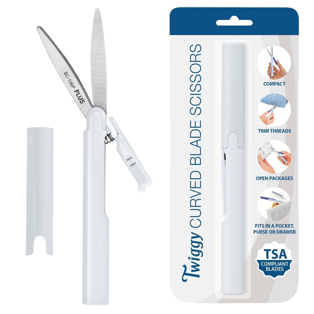 Plus Pen Style Compact Twiggy Scissors with Cover, White 1-Pack