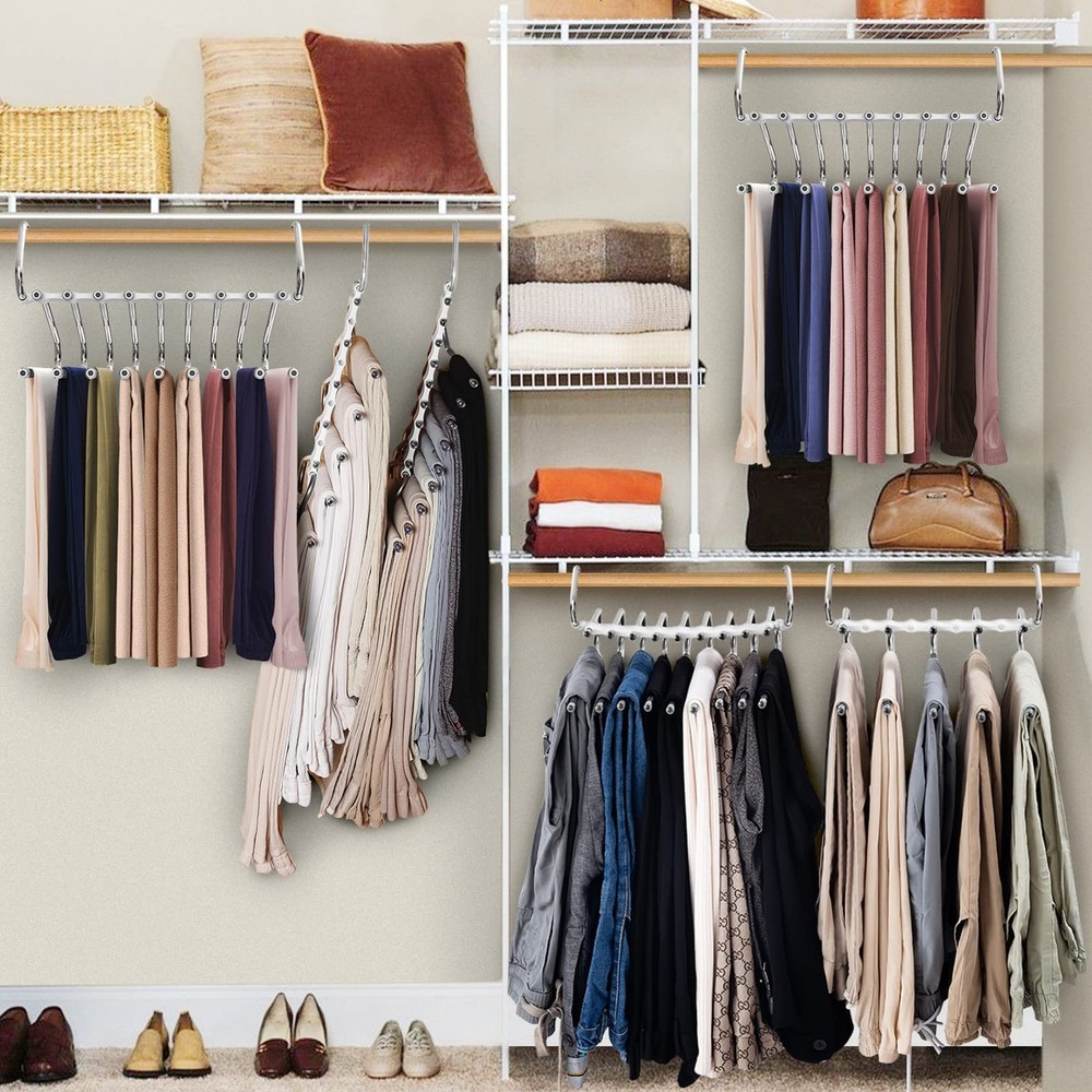 Upgrade 9 Layers Pants Hangers Space Saving, 2 Pack 2 Pack, Creamy White
