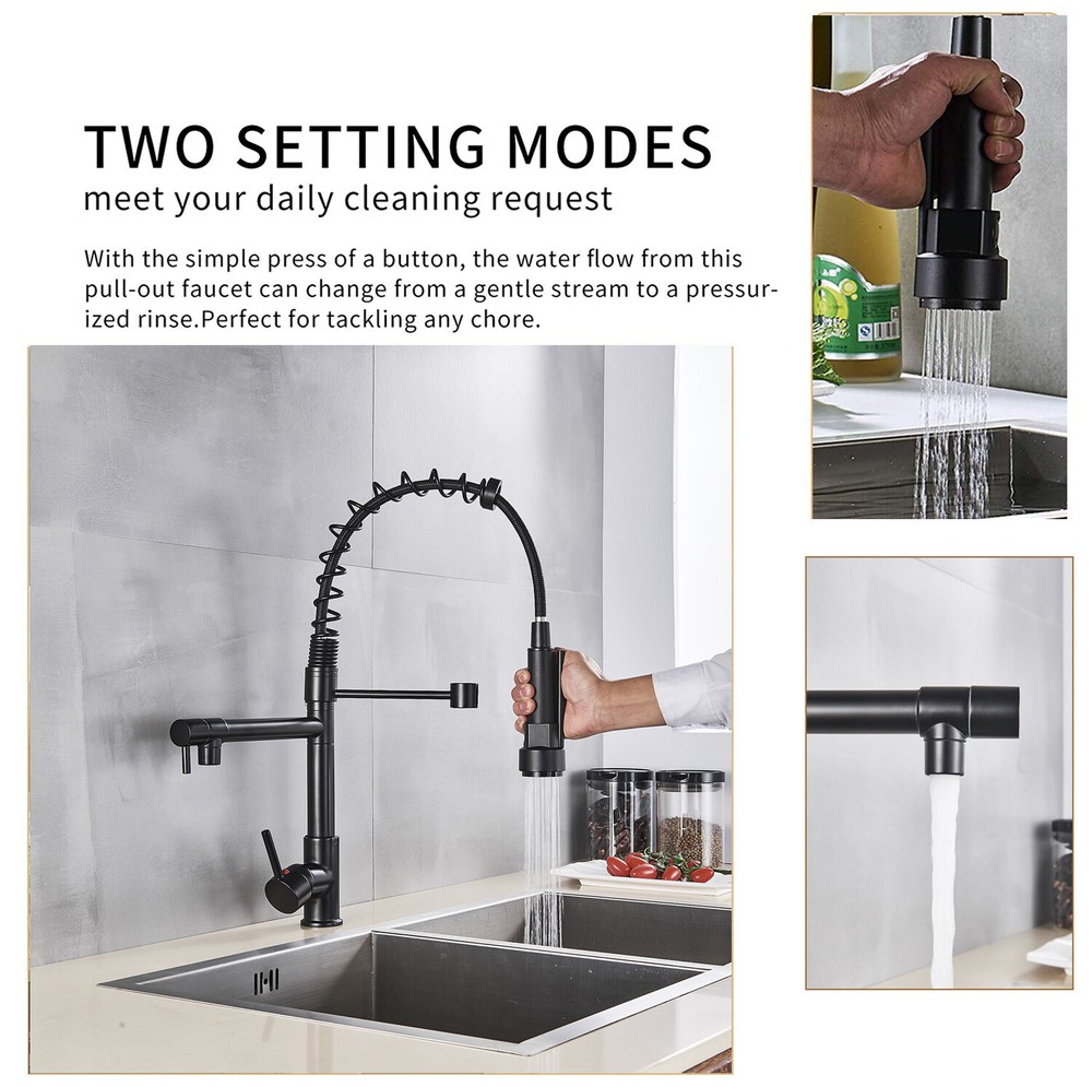 Matte Black Kitchen Sink Faucet Spring Pull Down Sprayer Mixer Tap Deck Mounted