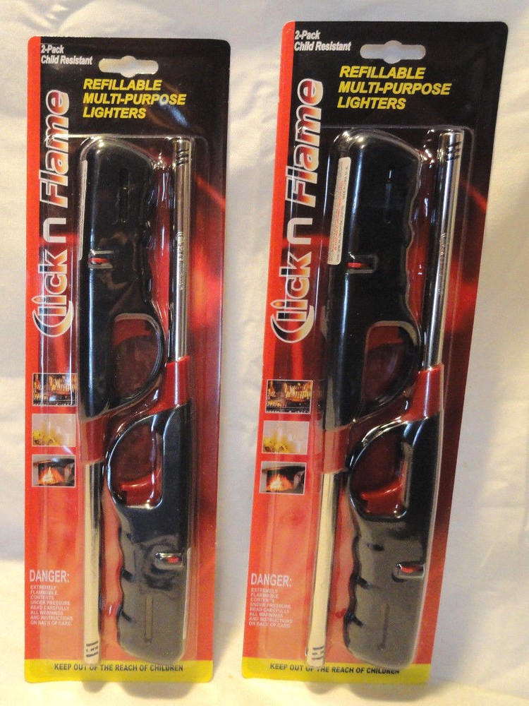 4-COUNT CLICK N FLAME REFILLABLE CHILD RESISTANT MULTI PURPOSE LIGHTERS, NEW