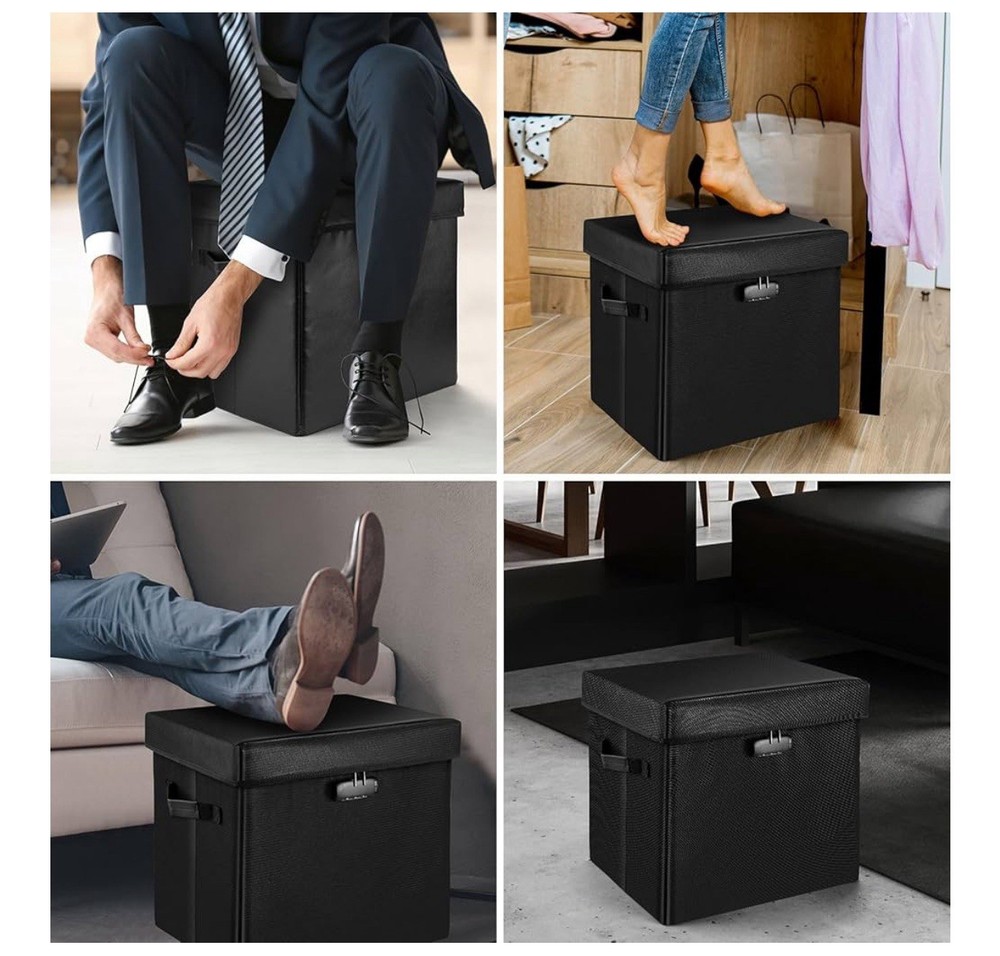 Storage Ottoman with Lock, Fireproof Document Box File Organizer (1361)