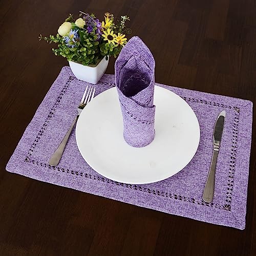 Solid Farmhouse Rustic Hemstitched Lavender Lilac Light Purple Table