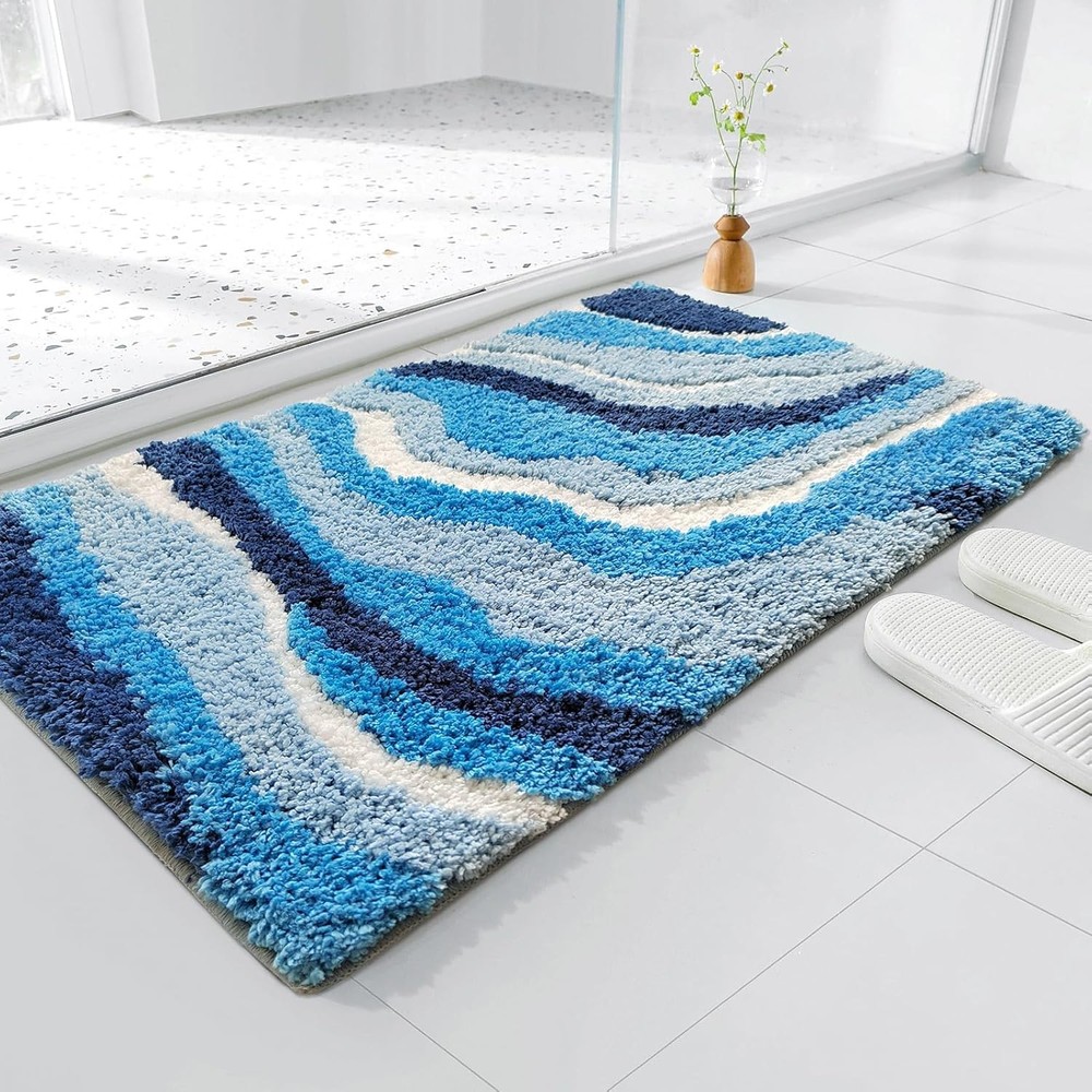 Cute Blue Bath Mat - 1'4" x 2' (Rectangular), Sea Wave