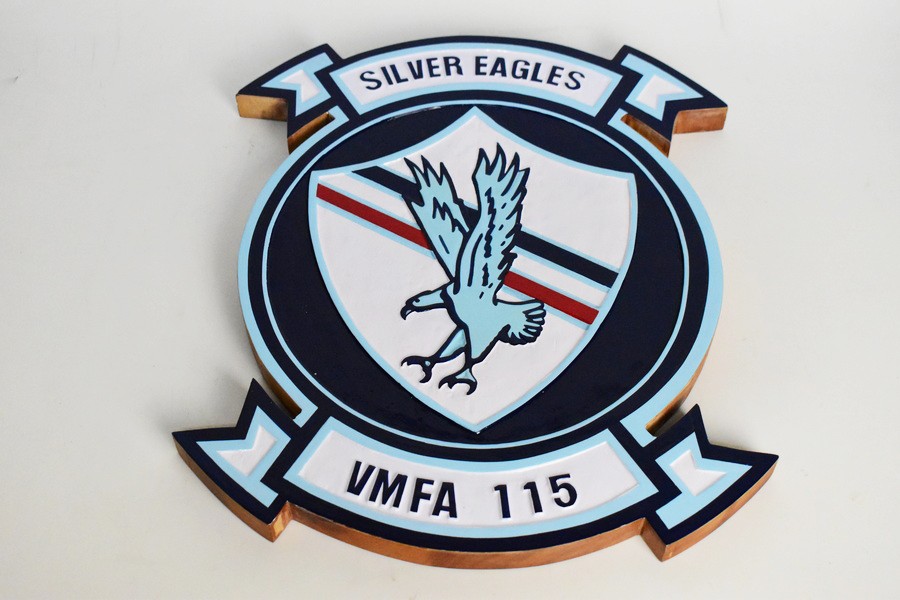 VMFA-115 Silver Eagles Plaque, 14", Mahogany