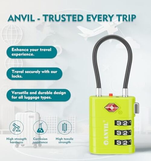 TSA Approved Luggage Locks – High Security TSA008 Combination 2 GRASS GREEN