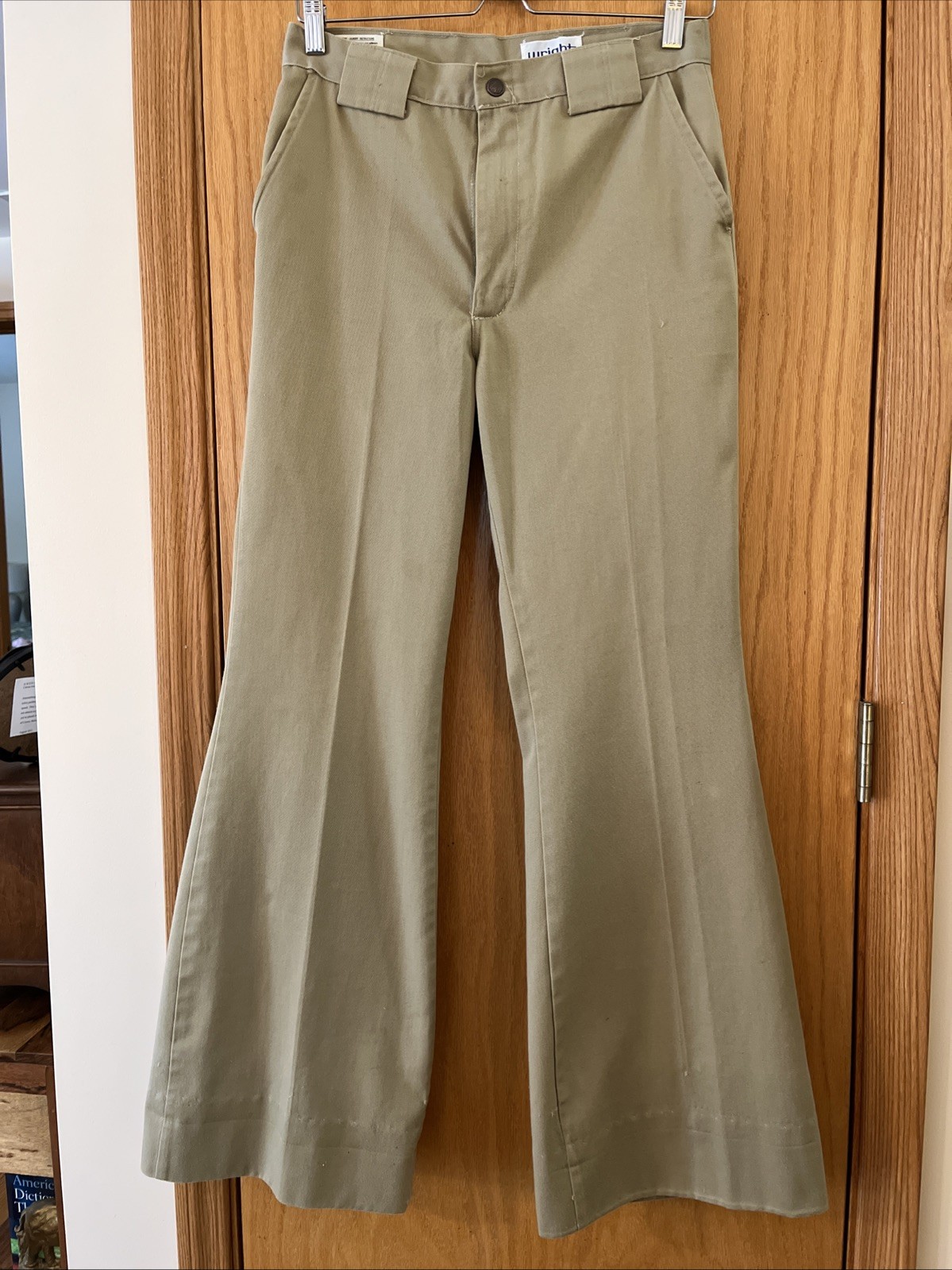 Vintage 70s Mens Bell Bottom Flare Pants Tan Cotton Waist 30 Inseam 31 Wright