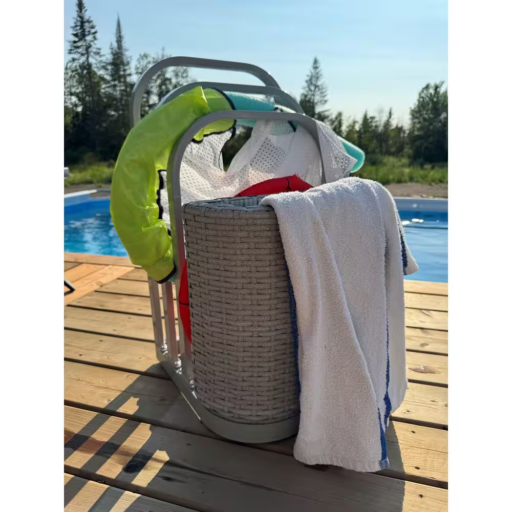 16 In. Rust-Proof Aluminum Pool Float Storage Rack, Wicker Poolside Floating Sto