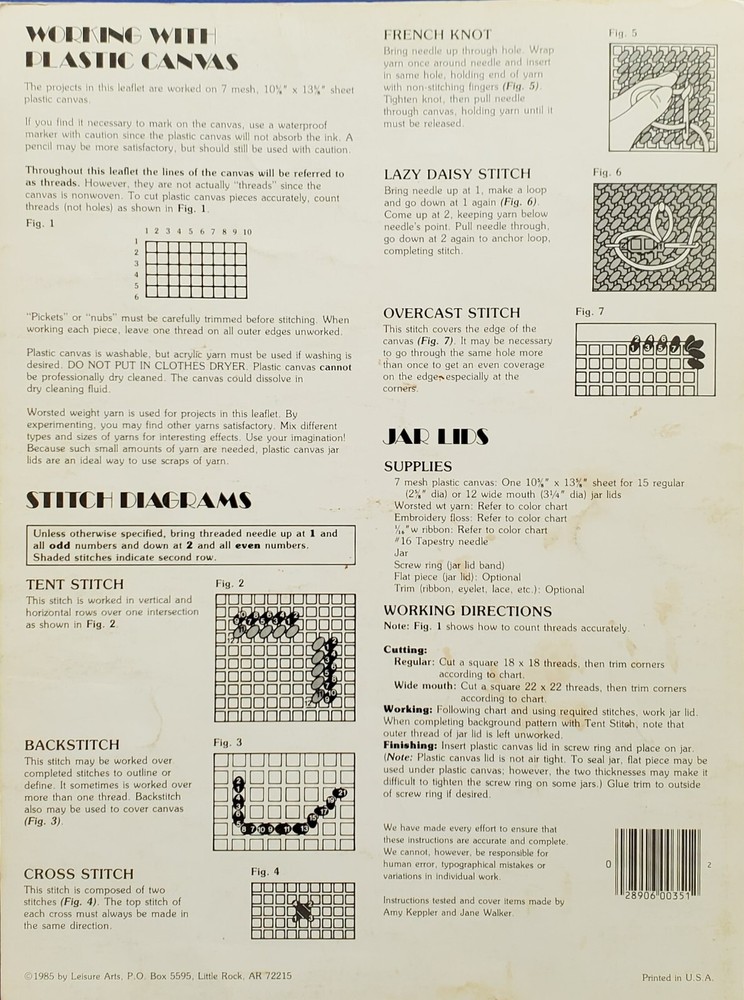 Jar Lids Sampler Quick Plastic Canvas Patterns By Leisure Arts