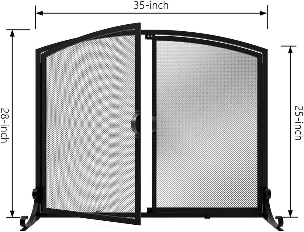 Fire Beauty 2-Pannel Fireplace Screen with Doors, Handcrafted Solid Mesh,Stable