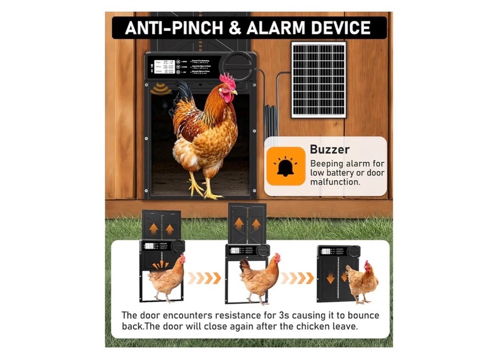Extra Large Authomatic Solar Chicken Coop Door W/Timer & Remote Control