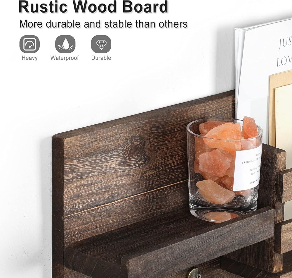 Rustic Wall-Mounted Mail Organizer & Key Holder with 7 Hooks – Easy Install