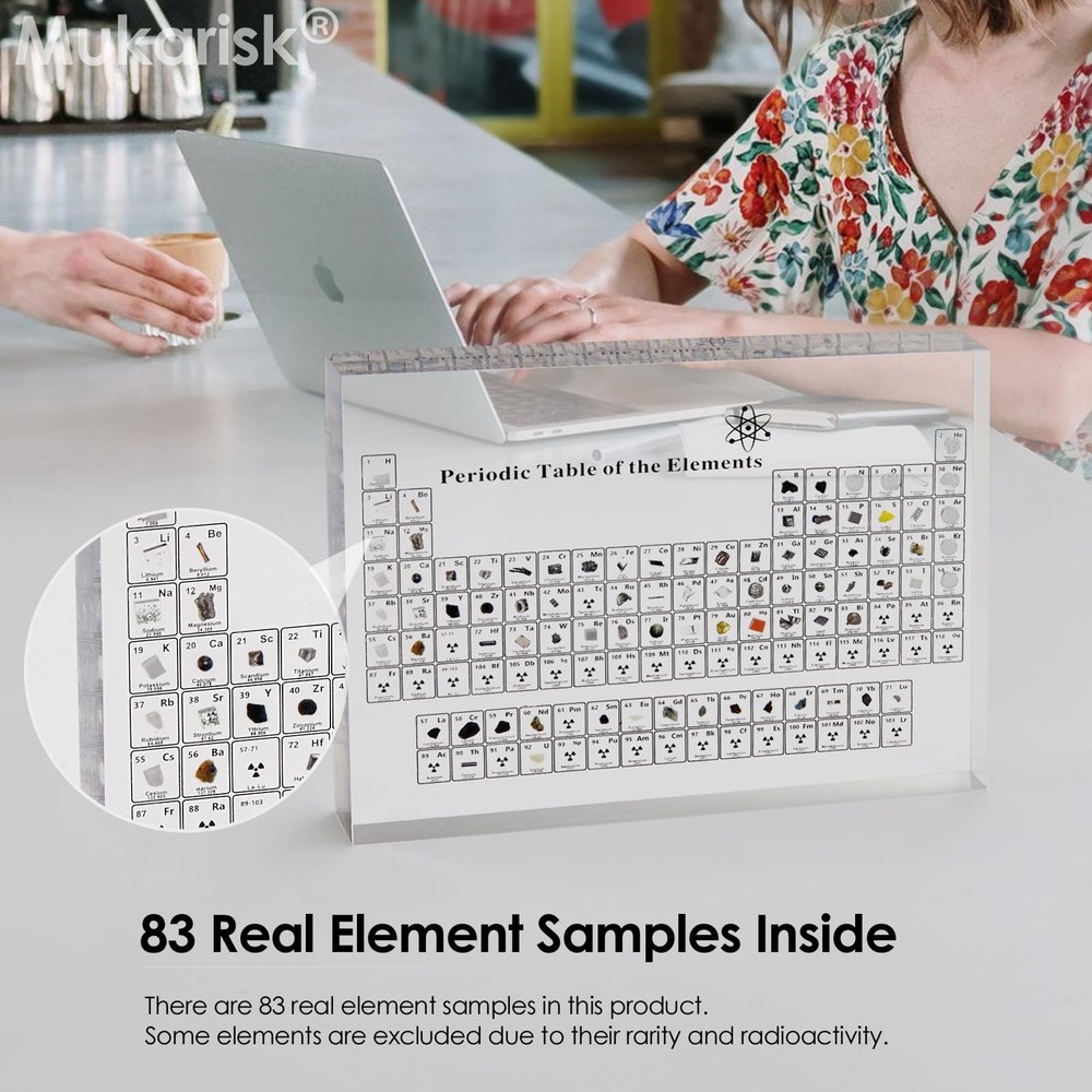 "8-Inch Acrylic Periodic Table Display with 83 Real Element Samples for Science"