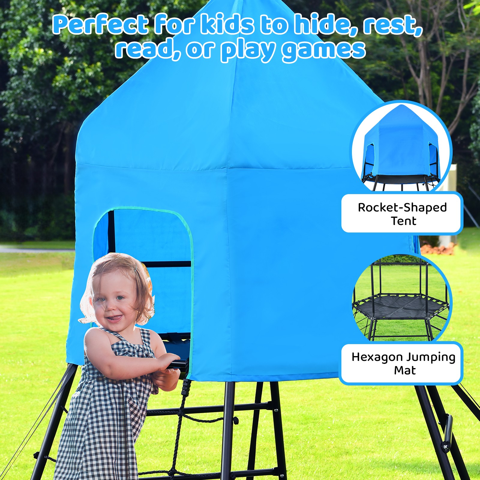 Climbing Toys Dome Climber with Platform and Tent Kids Outdoor Playground Set