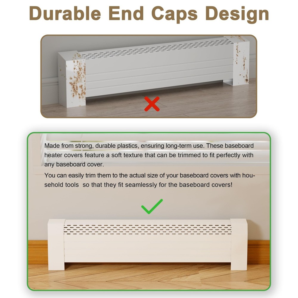 Baseboard Heater End Caps 2-Pack Plastic Left Right 4 Bottom Grooves Adjustable