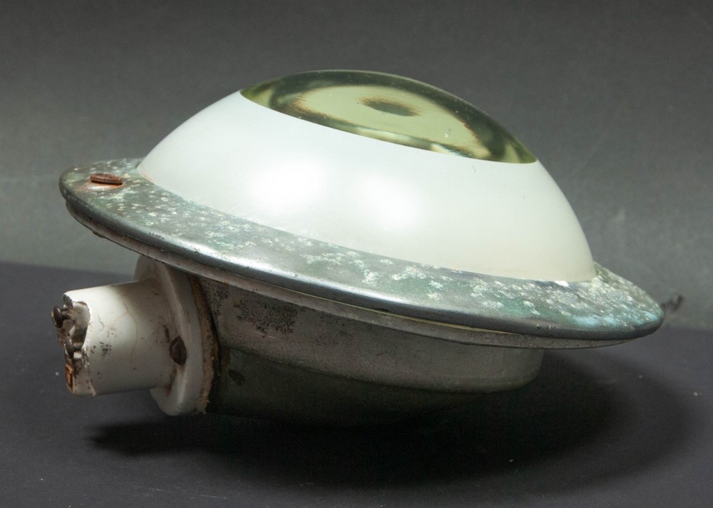OLD Machine Age Art Deco Inner Train Ceiling Light Railroad Henry Dreyfus