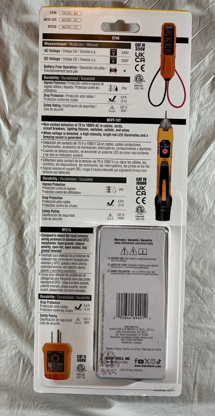 NEW Klein Tools ET45KITXT Voltage Testers and Receptacle Tester Kit