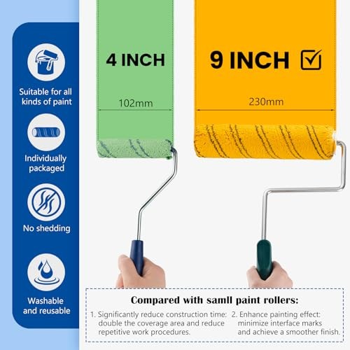9 Inch Microfiber Paint Roller Covers, 3/8 Nap, 20 Pack Professional Large