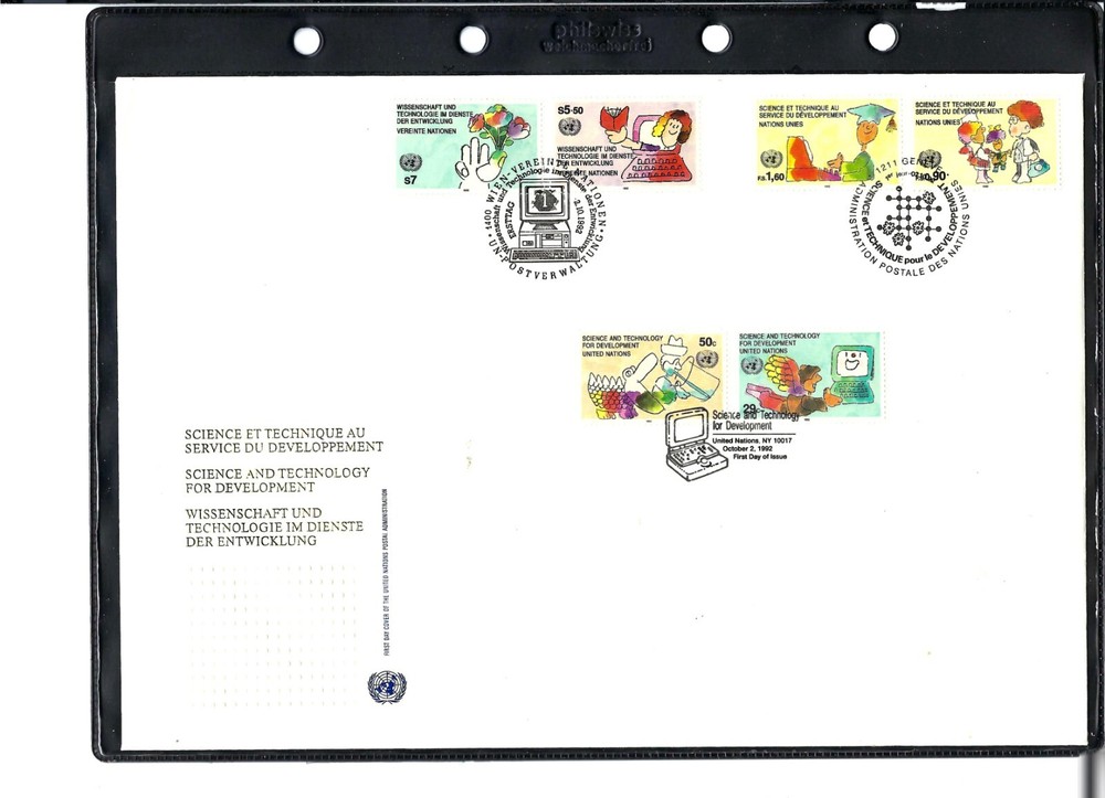 1992 Science and Technology Large FDC - All Three Offices - UNPA Cachet