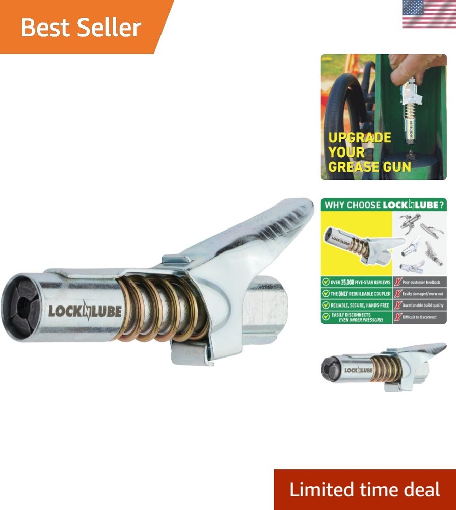 Effortless Greasing with 10,000 PSI Lock-On Grease Coupler - Compact Design